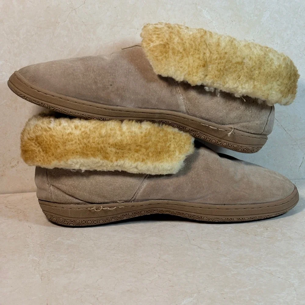 Old Friend Men's Suede Sheepskin Lined Moccasin Slippers Boots Tan M13 Cozy Warm